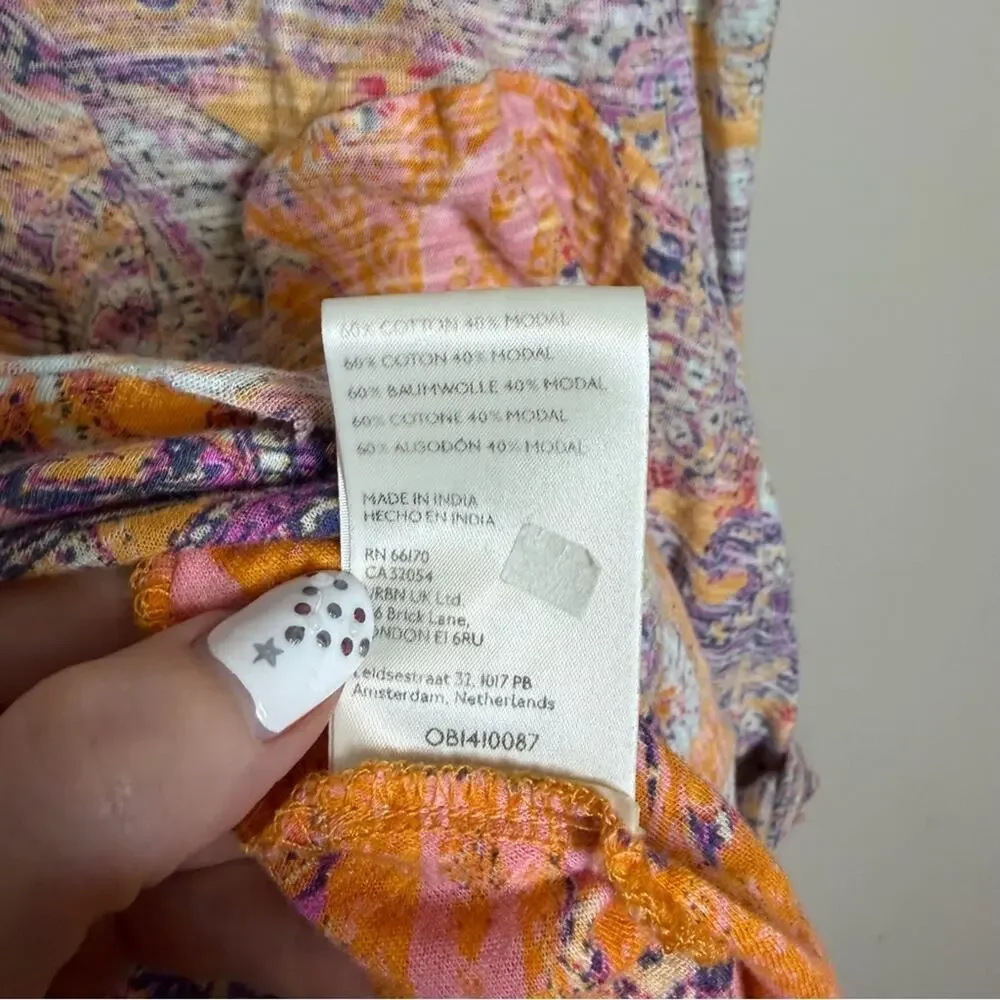 Free People Making Circles Long Sleeve T-Shirt Paisley Orange Oversized XS - Picture 7 of 9